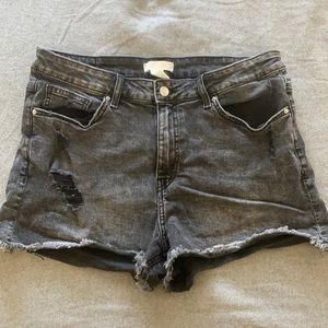 Distressed black shorts